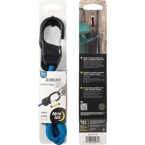 Nite Ize Carabiner SlideLock Bungee 36" Blue 3 Nite Ize Carabiner SlideLock Bungee 36" Blue