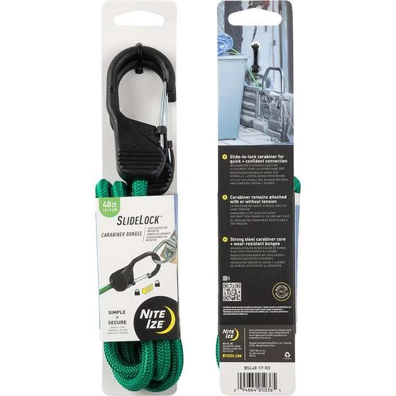 Nite Ize Carabiner SlideLock Bungee 48" Green 3 Nite Ize Carabiner SlideLock Bungee 48" Green